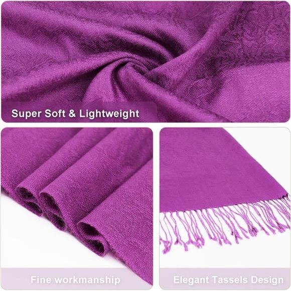 Silky Paisley Pashmina Shawl Scarf-Women's Soft Double-side Jacquard - Picture 2 of 6